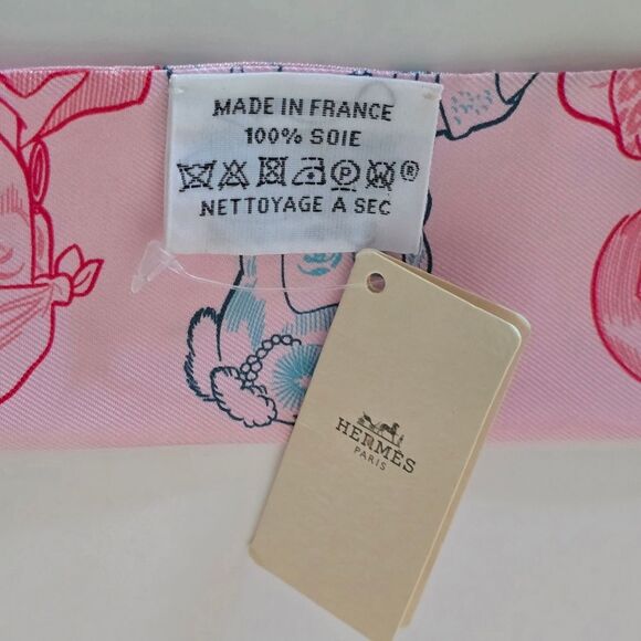 Hermes "Dress Code" Rose/Pale Blue Silk Twilly - Picture 6 of 6